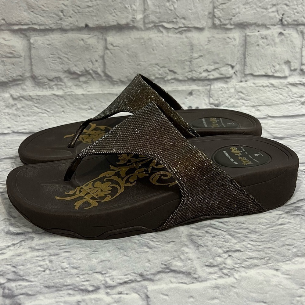 Skechers womens Tone ups wedge flip flops metallic brown bronze 9